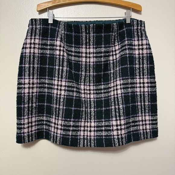 LOFT Boucle Plaid Tartan Tweed A-Line Mini Skirt Women’s 18 Preppy Lined Pockets - Picture 3 of 10